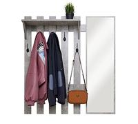 Meerveil Wall Mounted Coat Rack with Mirror, Hook Rack Shelf with 5 Hooks Industrial Style for Hallway Entryway, 100 x 22 x 106 cm (Grey)