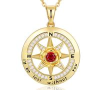 Meeshi 18K Gold Plated Compass Necklace for Women, Birthstone Jewelry for Woman Her Girlfriend Mom Daughter Sister, I'd be Lost Without You, Sterling Silver, Cubic Zirconia