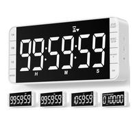 MeesMeek Kitchen Clock Timer: 99h 59min 59sec Countdown Countup Rechargeable Interval Digital Timer, 7.8'' Large LED Display, 3 Brightness, 5 Alarms, 4 Volume Levels, Magnetic, Classroom (White)