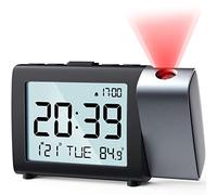 MeesMeek Projection Alarm Clock for Bedroom: Digital LCD Clock with 180° Projector Date Temperature Snooze 12/24H and Weekend Mode, Plug-in Bedside Clock with 2-Levels Volume for Kids Seniors Adults