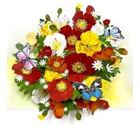 MeeSunnie Colorful Flower and Butterfly 12 Birth Month Pop Up Card, 3D Pop Up Flower Bouquet for Graduation, Birthday, Boss, Love, Friend, Mom, Grandma, Daughter, Co-Worker (Poppy)