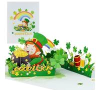 MEESUNNIE St. Patrick's Day Good Luck Card ,3D Pop-Up Irish Greeting Card with Four-Leaf Clover for Blessings & Luck, 6x8 inch Card with Envelope, Holiday Gift for Family, Friends (St Patrick Good