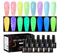 MEET ACROSS 12 Piece Luminous Gel Nail Polish Set 8 Luminous Glow in the Dark UV Nail Polish Pink Purple Blue Yellow Green Soak Off UV/LED Gel Nails for Nail Art Manicure Set