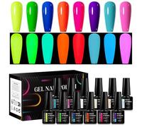 MEET ACROSS Night Glow Nail Polish Set 12 Pieces UV Nail Polish Neon UV Gel Polish Glow in the Dark 8 Colours Shellac Neon Blue Yellow Manicure Set