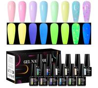 MEET ACROSS Pack of 12 UV Nail Polish Neon UV Gel Nail Polish Glow in the Dark Shellac Pink Blue Green Yellow Gel Polish Glow in the Dark Nail Gel Nail Salon Design 8 Colours