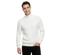 Meet AI Muse Men's Cable Knit Turtleneck Sweater, Long Sleeve Pullover, Knitted Jumper High Neck Slim Fit Warm Winter Sweater Top (UK, Alpha, S, Regular, Regular, Cream)