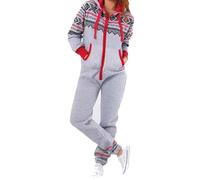 Meet AI Muse Womens Adult Hooded Onesie Jumpsuit, Grey with Aztec Pattern, Pink Trim, Fleece Loungewear size L - 5XL (Grey Aztec, XL UK 14-16)
