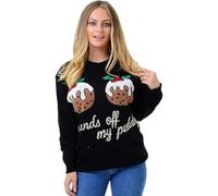 Meet AI Muse Womens Celebrity Xmas Knitted Baggy Top Hands Off My Pudding Funny 2 Cupcakes Christmas Jumper UK 8-14 (UK, Alpha, M, Regular, Regular, Black Pudding)