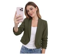 Meet AI Muse Women's Cropped Blazer, Open Front, Ruched Sleeve Blazer Multiple Colors Available Size UK 8-12 (UK, Numeric, 12, Regular, Regular, Olive)