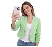 Meet AI Muse Women's Cropped Blazer, Open Front, Ruched Sleeve Blazer Multiple Colors Available Size UK 8-12 (UK, Numeric, 12, Regular, Regular, Green)