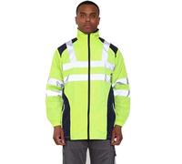 Meet AI Muse Work Wear Hi Vis Rain Jacket Mens High Visibility Water Resistance Reflective Tape Band Safety Zipper Hooded Top Lightweight M, 5XL (UK, Alpha, 3XL, Regular, Regular, Green)