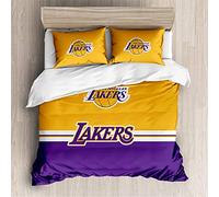 Meet Bed Linen Set with High-end Microfiber Duvet Cover with Two Pillowcases Basketball Team (LAKERS,Single(135x200cm))