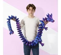 Meet Gladness 47”3D Printed Dragon Large 3D Dragon-Bigger Fidget Toy Gift for Kids, Boys, Girls & Adults,Cool Giant Crystal 3-D Printed Animals Desk Decor （47in Red Blue）