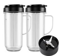 MEET JUICE 5-piece Magic Bullet Blender Cups, Tall 22oz Cup with Flip-Top To-Go Lid, Cross Blade, Blender Replacement Parts, Mug with Handle Compatible with Magic Bullet 250w MB1001