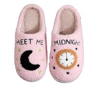 Meet Me at Midnight Fuzzy Cozy Memory Foam Warm Winter Slippers for Women & Men - Couple Slip-on House Slippers for Indoor & Outdoor