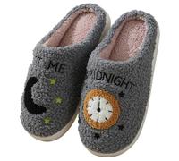 Meet Me at Midnight Fuzzy Slippers - Memory Foam, Warm & Cozy for Women & Men - Couple Slip-on House Slippers for Indoor & Outdoor