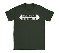 Meet Me at The Bar Mens T-Shirt Large Military Green Funny Workout Gym Slogan Bodybuilding Top