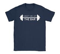 Meet Me at The Bar Mens T-Shirt Small Navy Funny Workout Gym Slogan Bodybuilding Top