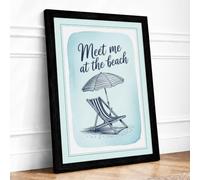 Meet Me at the Beach Coastal Framed Wall Art Print A1 (84.1×59.4cm) Black, Wall Decor for Living Room, Bedroom, Office & Home, Ready to Hang, Art Gift