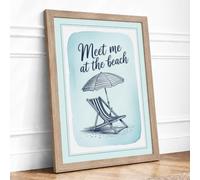 Meet Me at the Beach Coastal Framed Wall Art Print A2 (59.4×42cm) Oak, Wall Decor for Living Room, Bedroom, Office & Home, Ready to Hang, Art Gift
