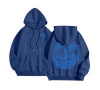 Meet Me at The Ocean Graphic Puff Hoodies for Kids Teen Girls Women UK Casual Cute Oversized Preppy Sweatshirts Long Sleeve Drawstring Streetwear Y2K Tops Women Sweatshirt,Navy,S