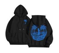 Meet Me at The Ocean Graphic Puff Hoodies for Kids Teen Girls Women UK Casual Cute Oversized Preppy Sweatshirts Long Sleeve Drawstring Streetwear Y2K Tops Ladies Hoodies,Black,XL