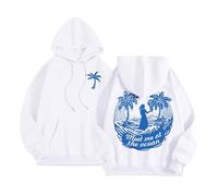 Meet Me at The Ocean Graphic Puff Hoodies for Kids Teen Girls Women UK Casual Cute Oversized Preppy Sweatshirts Long Sleeve Drawstring Streetwear Y2K Tops Pink Puff Hoodie Kids 9-10,White,S