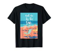 Meet Me By The Sea Retro Beach Chairs Coastal Vacation Art T-Shirt