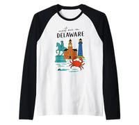Meet me in Delaware - Cute US State Travel Retro Design Raglan Baseball Tee