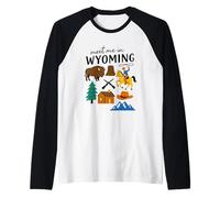 Meet Me in Wyoming Cowboy Buffalo Mountain Raglan Baseball Tee
