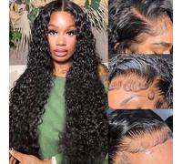 13x4 Lace Front Wigs Human Hair Pre Plucked Deep Wave 180 Density HD Lace Frontal Wig With Baby Hair Transparent Glueless Deep Curly Human Hair Wigs for Women 28 Inch