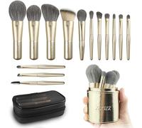 Meet You Travel Mini Makeup Brush Set, 14-Piece Premium Synthetic Make Up Brush Set, Travel Size Makeup Brush and Cosmetic Bag, Perfect for Travel & Travel, Wooden Handle, 100% Vegan
