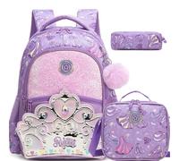 Meetbelify Backpack for Girls Backpacks with Lunch Box Pencil Case for Elementary Student Kids School Travel Bag for Girls Ages 6-8 Years Old