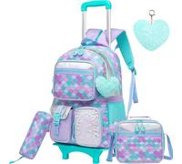 Meetbelify Backpack with Wheels for Girls Rolling Backpack Cute Carry on Backpack for Elementary Student, Mermaid, Modern