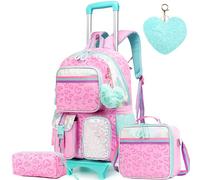 Meetbelify Cute Rolling Backpack for Girls, Love Pink, 17" with Wheels, Convertible, Aesthetic, School, Travel