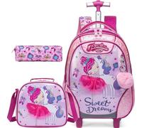 Meetbelify Kids Rolling Backpack with Wheels for Girls Boys Rolling Backpacks with Lunch Box for Elementary Students, 01 Dance