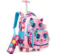 Meetbelify Rolling Backpack for Girls Backpacks with Wheels for Elementary Students, Bell Cat