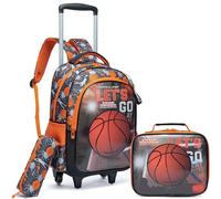 Meetbelify Rolling Backpacks for Girls Boys Backpacks with Wheels for Elementary Students Kids Travel Luggage, Basketball