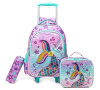 Meetbelify Rolling Backpacks for Girls Boys Backpacks with Wheels for Elementary Students Kids Travel Luggage, Mermaid
