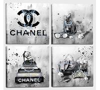 Meetdeceny Fashion Wall-Art For Bedroom Women - Black And White Bathroom Decor Wall Art - Fashion Book Stack Grey Painting Canvas Artwork Size 10"x10" 4 Pieces Ready To Hang