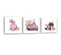 Meetdeceny Pink Wall Art Fashion Woman Wall Decor Pictures Perfume High Heels handbag Artwork for teen girls room decor photos Decoration for Bathroom Bedroom Office 14"x14"x3