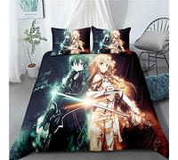 MeeTe Duvet Cover Bedding Set 3 Pieces Sword Art Online Bedding Set 3 Pieces Duvet Cover Set with Zipper Extra Soft and Durable with 2 Pillow Cases (SAO 02,Single(135x200cm))