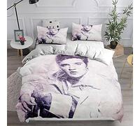MeeTe Famous Singer Elvis Presley Bedding Set Duvet Cover 50x75cm Pillowcase, 3 Pieces Bedspread Man Woman Girl Boy Microfiber (EP 01,Double(200x200cm))
