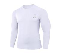 MeetHoo Men’s Compression Shirt Long Sleeve Shirts Sport Running Tops Sweat Wicking Quickly Dry Base Layer Top for Fitness Running Cycling Gym Basketball White