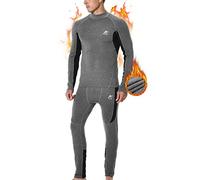 MeetHoo Men's Thermal Underwear Set, Fleece Lined High Neck Base Layer Compression Long Johns for Winter Running Skiing Grey