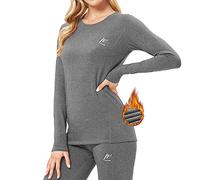 MeetHoo Thermal Underwear for Women, Winter Warm Base Layer Compression Set, Fleece Lined Long Johns Running Skiing Grey