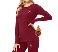 MeetHoo womens Thermal Underwear for Women, Winter Warm Base Layer Compression Set Fleece Lined Long Johns, Red, Large