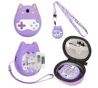 Meetikar Carrying Case and Silicone Cover Compatible with Tamagotchi Pix Virtual Pet Game Machine, (5-in-1) Silicone Cover for Tamagotchi Pix, with Finger Lanyard and Screen Protector (Purple)