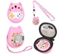 Meetikar Carrying Case and Silicone Cover Compatible with Tamagotchi Pix Virtual Pet Game Machine, (5-in-1) Silicone Cover for Tamagotchi Pix, with Finger Lanyard and Screen Protector (Pink)