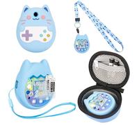 Meetikar Carrying Case and Silicone Cover Compatible with Tamagotchi Pix Virtual Pet Game Machine, (5-in-1) Silicone Cover for Tamagotchi Pix, with Finger Lanyard and Screen Protector (Blue)